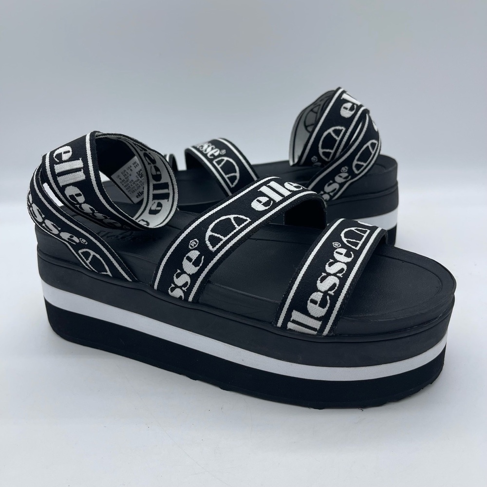 Ellesse Elina Text AF 6-13587 Women's Size 8 Platform Sandals Black White Shoes‎